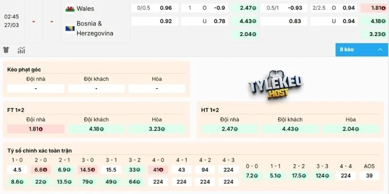 Soi kèo Wales vs Bosnia-Herzegovina